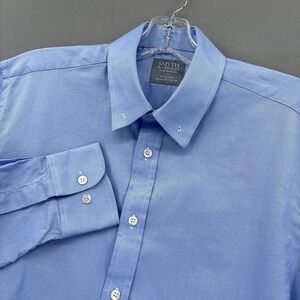 Smyth & Gibson Shirt Mens 16 Blue Solid Classic Dress Long Sleeve‎ Tie Bar UK